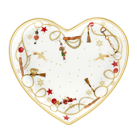Fade Lot de 2 plateaux de Noël forme coeur "Étoile" en porcelaine 16x18 cm