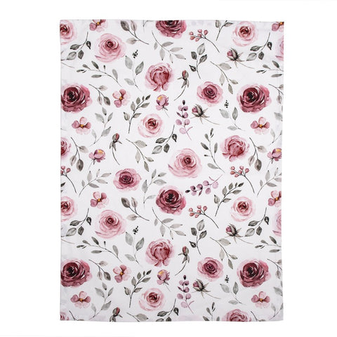 CLAYRE &amp; EEF Spring torchon en coton blanc fleurs roses 50x70cm