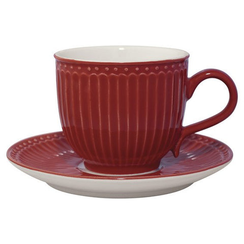 GREENGATE ALICE RED tea cup and saucer in red porcelain STWCUPSAALI1006