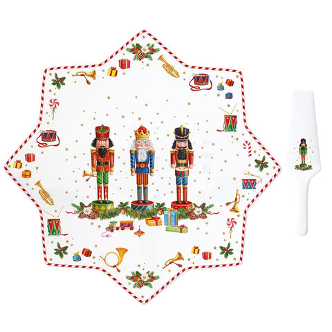 EASY LIFE Christmas panettone cake plate VINTAGE NUTCRACKERS with scoop Ø32cm