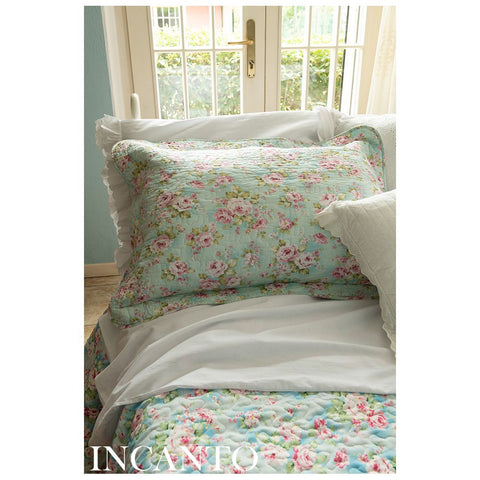 L'ATELIER 17 Boutis single bed quilt with pillow case, summer in pure cotton with floral print, Shabby Chic "Morning Lights/Incanto" 180x260 cm 2 variants