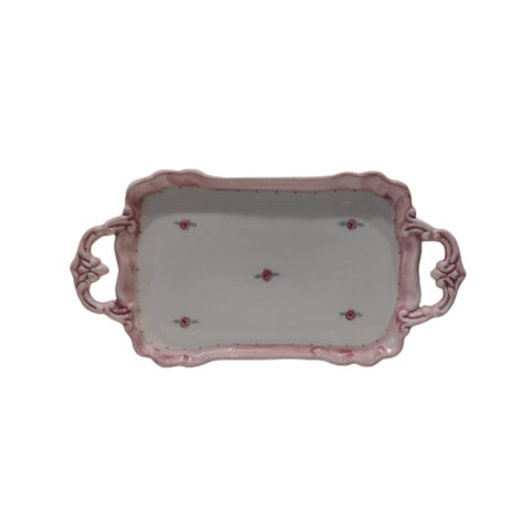 NALI' Capodimonte porcelain tray with handles SHABBY white and pink 33x16cm