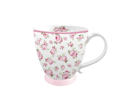 ISABELLE ROSE Tazza in porcellana TINY bianca con fiori rosa 430 ml IRPOR101