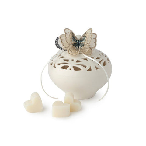 HERVIT Container in white porcelain perforated with gold butterfly and soaps 9076