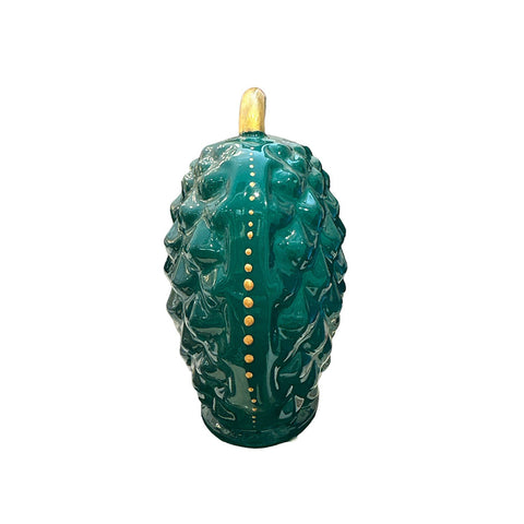 SHARON Green enameled pine cone bell with gold details and handle made in Italy H 11 cm