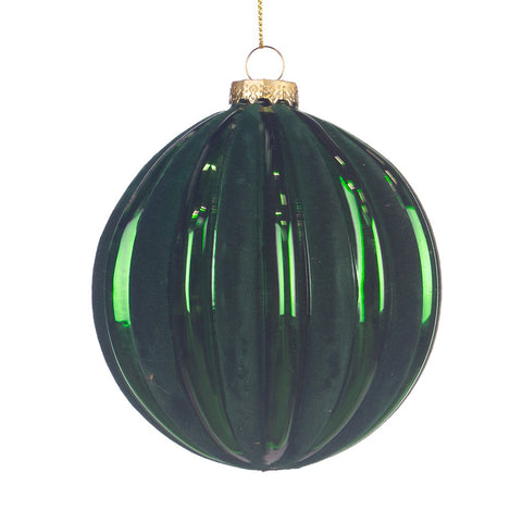 GOODWILL Décoration de Noël pour sapin, sphère verte en verre rayé