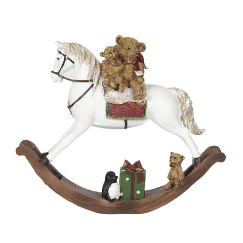 CLAYRE E EEF Cavallo a dondolo con orsetti brillantini bianco e rosso 21x5x17 cm