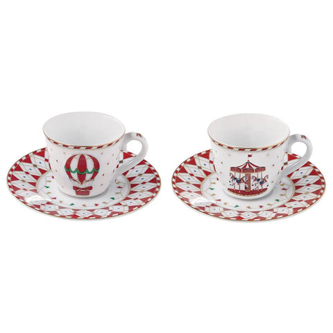 EASY LIFE Christmas set 2 coffee cups with saucer in porcelain "CHRISTMAS WONDERLAND" 80 ml
