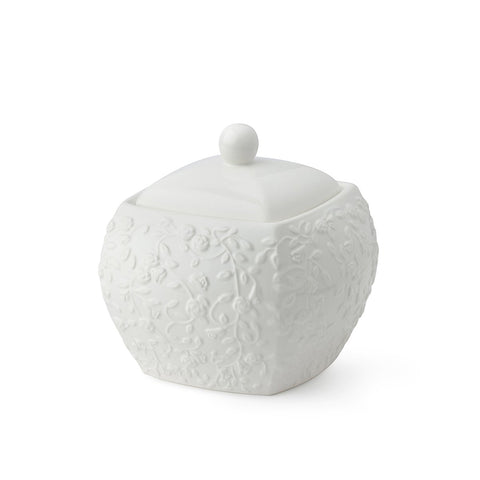 HERVIT White porcelain container with roses in relief 17x17x16 cm