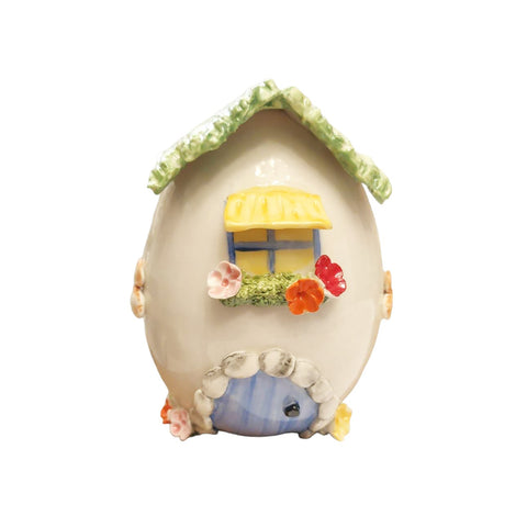 SBORDONE Oeuf Maison avec fleurs décoration de Pâques artisanale en porcelaine h10 cm