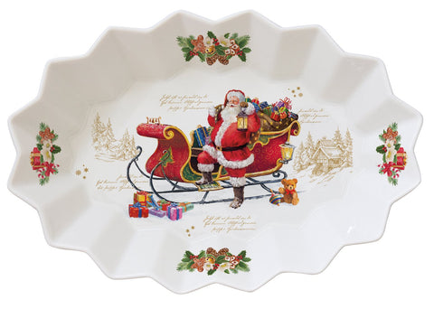 EASY LIFE Assiette de Noël ovale en porcelaine avec Père Noël 25x17CM