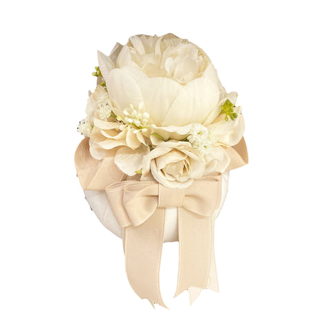 MATA CREATIONS Pouf décor floral avec grande pivoine en coton ivoire Ø10 H13 cm