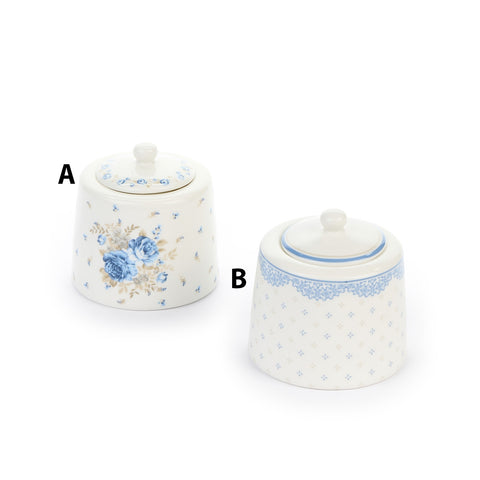 FABRIC CLOUDS Sugar bowl CAMILLA porcelain light blue flowers 2 variants 320 ml