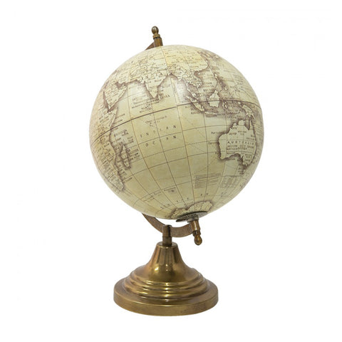 Clayre &amp; Eef Globe terrestre décoratif beige en bois/fer Retro Vintage 22x22xh33 cm