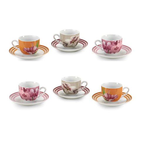 Fade Set 6 tasses à café avec soucoupe en porcelaine florale "Blooming" Glamour 100 ml