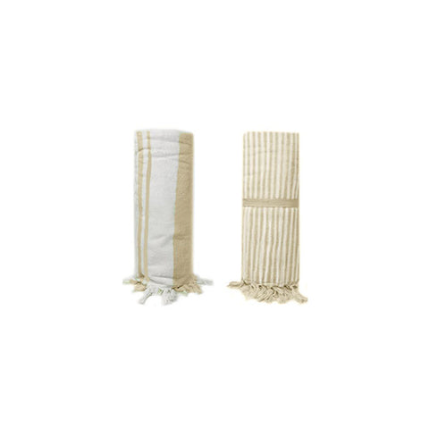 L'ATELIER 17 Sponge beach towel with fringes MADE IN ITALY white and beige 90x170 cm