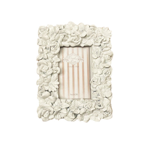COCCOLE DI CASA Cornice portafoto SILVY con decoro fiori resina bianco 9x13 cm