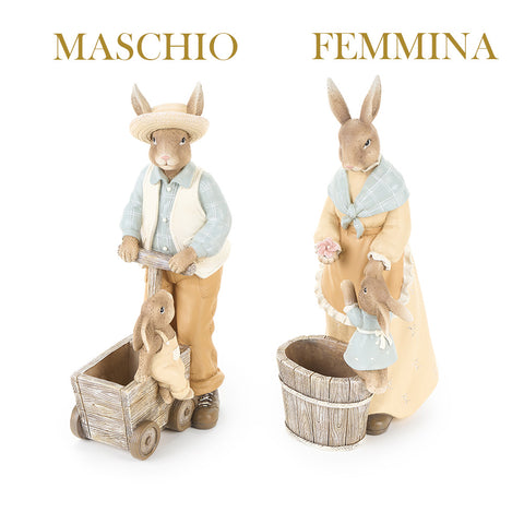 FABRIC CLOUDS Figurine lapin décoration de Pâques en résine 2 variantes H23 cm