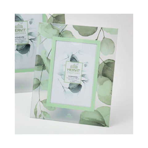 Hervit Table photo frame in glass with green floral decoration "Botanic Premium" 18x22 cm