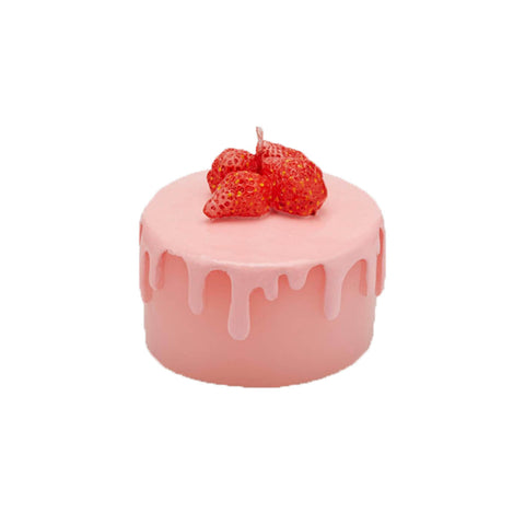 EDG Decorative candle in the shape of cake with pink and red strawberries h9 Ø11 cm