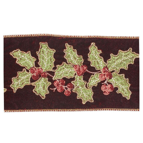 GOODWILL Christmas Ribbon Roll with Gold Embroidered Holly