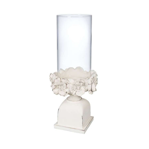 COCCOLE DI CASA Candle holder with cream polyresin roses with glass H32,8 cm