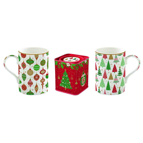 Easy Life Set 2 tasses avec boîte à thé en porcelaine "Jingle Bells"