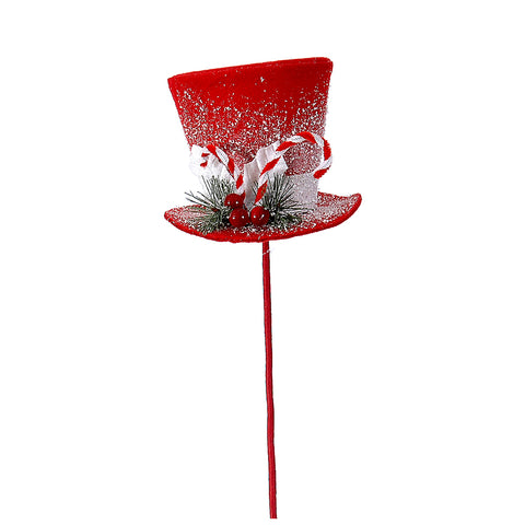 VETUR Branche bâton rouge avec chapeau en tissu neigeux et gui h58 cm