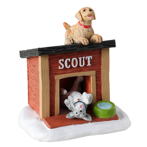 LEMAX Puppies with "Scout's Home" kennel in Caddington Village resin