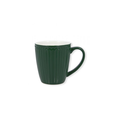 GREENGATE Mug tazza da latte in porcellana con manico 300 ml, collezione ALICE verde scuro H 9x10 cm