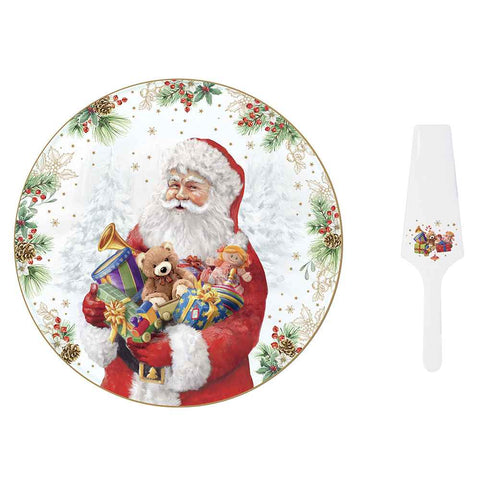 Assiette à gâteau en porcelaine Easy Life "Santa is Coming" avec serveur
