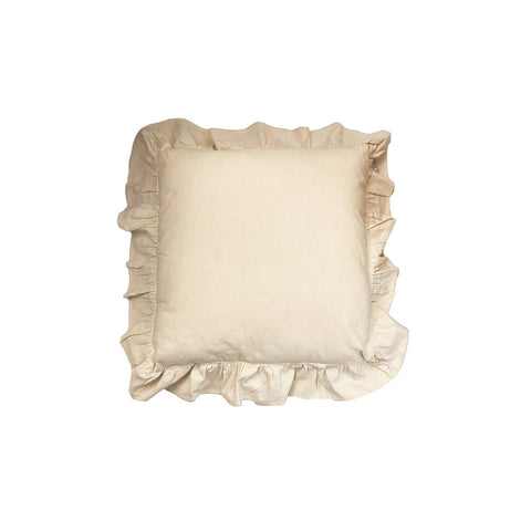 BLANC MARICLO' Square decorative cushion with flounce in beige cotton 60x60cm