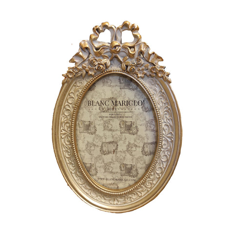 BLANC MARICLO' Cornice porta foto ovale con fiocco resina oro 10x15 A30379