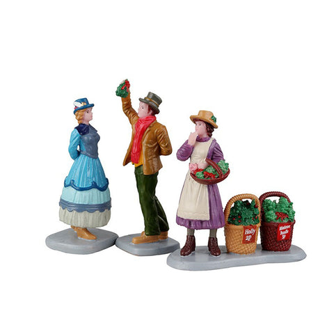 LEMAX Set of 3 resin figures "Under The Mistletoe" for your Christmas village