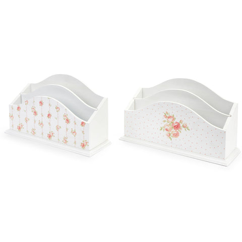 TISSU NUAGES Porte-lettres debout blanc 2 variantes fleurs roses 27x12x16