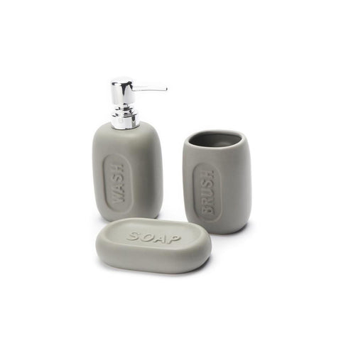 Set accessori bagno in ceramica beige con design elegante Set accessori bagno in ceramica beige con design elegante