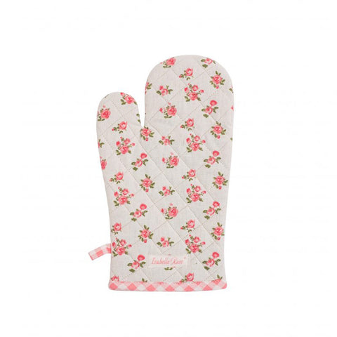ISABELLE ROSE Oven glove HOLLY shabby chic white with pink flowers 16x30 cm