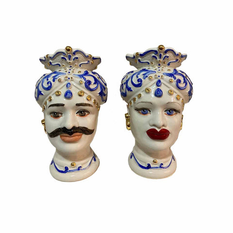 SBORDONE Couple porcelaine bleu marron foncé H16 cm TM46/2