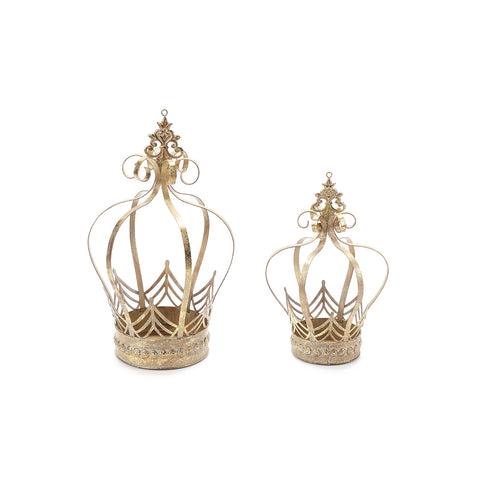 FABRIC CLOUDS Set 2 gold heart metal candle holder crowns 26,5x33 cm
