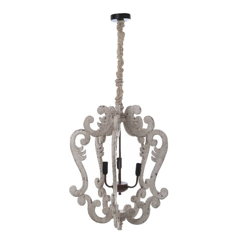 BLANC MARICLO' Chandelier for living room 3 lights in decapé effect wood 48x48xh50 cm