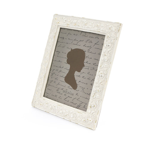 FABRIC CLOUDS Table photo frame with embossed flowers, rectangular in Shabby Chic resin, aged effect Annette photo: 20x25 cm