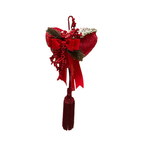 MATA CREATIONS Velvet heart with tassel to hang Christmas red H33 cm