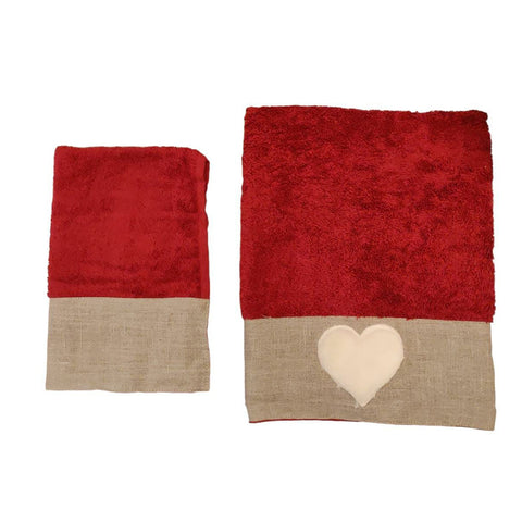 Blanc Mariclò Coppia spugna asciugamani rossi natalizi con cuore bianco