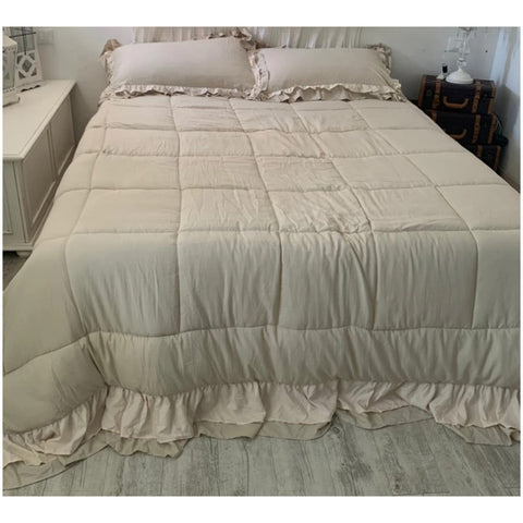 L'Atelier 17 Double-sided winter double quilt with "Cloud Rouches" flounce + 2 pillowcases 5 variants