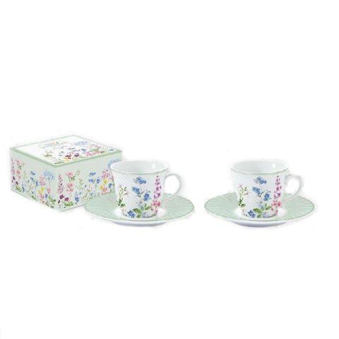 EASY LIFE Set 2 coffee cups + porcelain saucer FLORAISON with flowers 80 ml