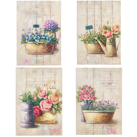 FABRIC CLOUDS Decorative painting to hang with flowers, in Shabby Chic Annette wood 4 variants