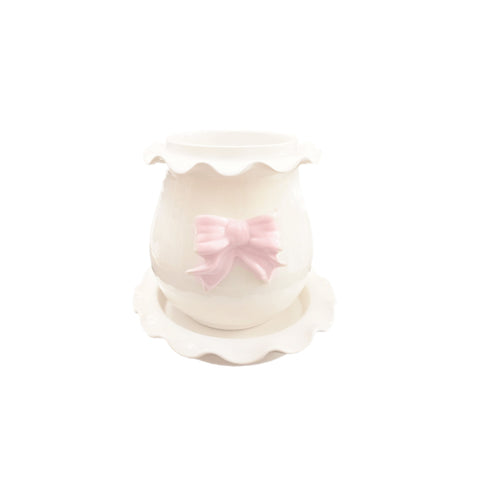 AD REM COLLECTION Cutlery holder Ivory cutlery drainer with pink bow H16 cm