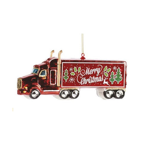 GOODWILL Camion suspendu de Noël avec décoration de sapin en verre rouge 17,5 cm