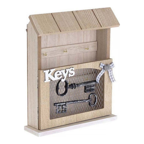 INART Beige wooden key box with key and white decorations 21X6X27 cm