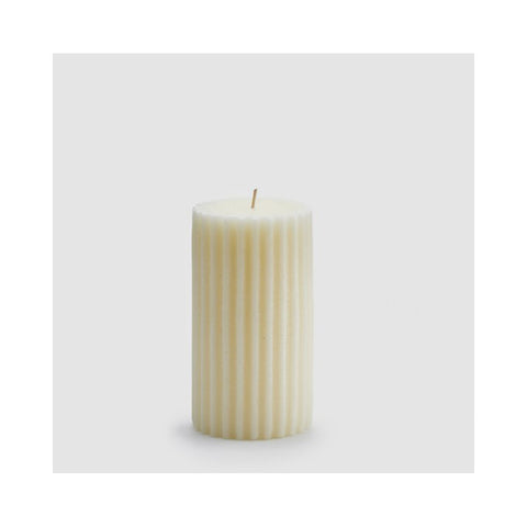 EDG Rustic decorative candle with ivory vanilla scented stripes H15 Ø08 cm
